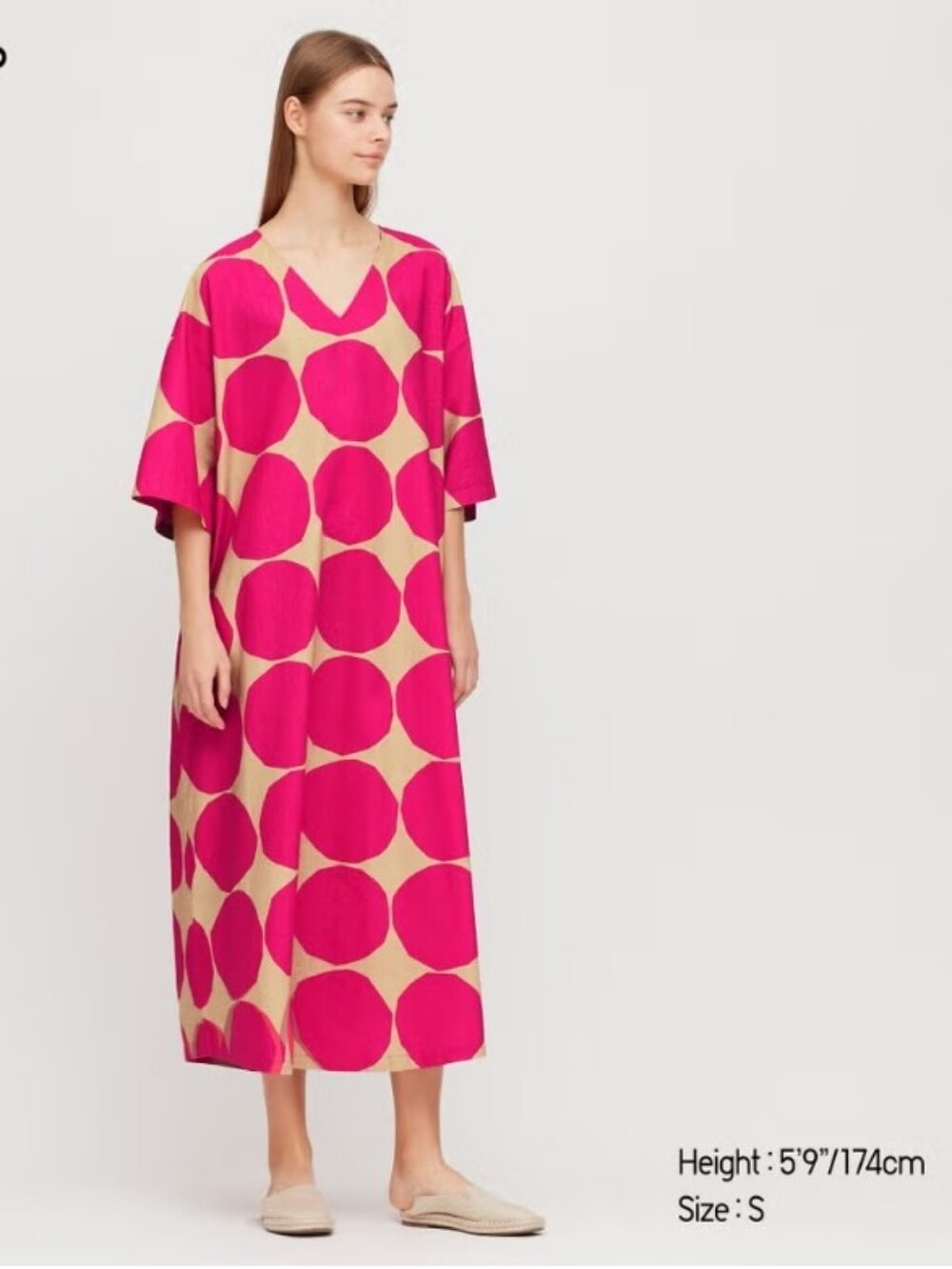 Uniqlo x marimekko Designer Collab Kaftan Linen Dress Dark Pink Polka Dot Size S
